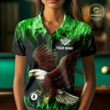 Load image into Gallery viewer, Custom Green Flame Eagle 8 Ball Billiard Shirts for Women Billiard League Billiard Team Shirts NNT107