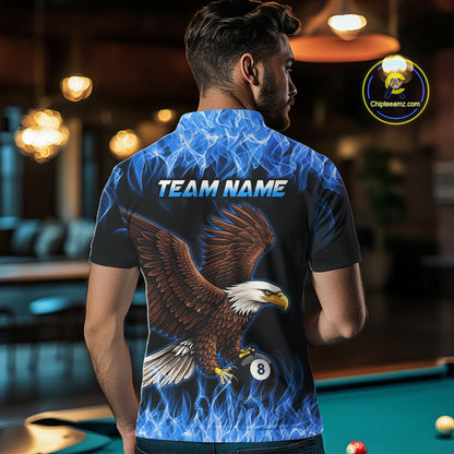 Custom Blue Flame Eagle 8 Ball Billiard Shirts for Men Billiard League Billiard Team Shirts NNT107