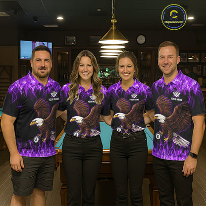 Custom Purple Flame Eagle 8 Ball Billiard Shirts for Men Billiard League Billiard Team Shirts NNT107