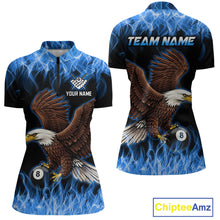Load image into Gallery viewer, Custom Blue Flame Eagle 8 Ball Billiard Shirts for Women Billiard League Billiard Team Shirts NNT107