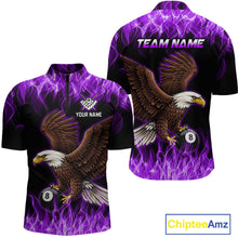 Load image into Gallery viewer, Custom Purple Flame Eagle 8 Ball Billiard Shirts for Men Billiard League Billiard Team Shirts NNT107