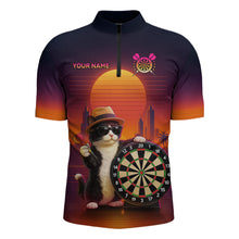 Load image into Gallery viewer, Funny Cat Retro Dart Shirts For Men Custom Dart Board Shirts Polo &amp; 1/4 Zip Dart Jersey Team NNT124