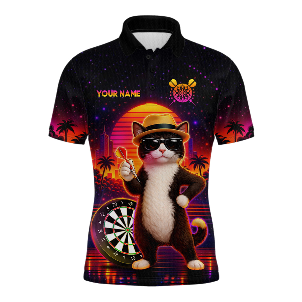 Custom Funny Cat Dart Shirts For Men Retro Dart Board Shirts Polo & 1/4 Zip Dart Jersey Team NNT123