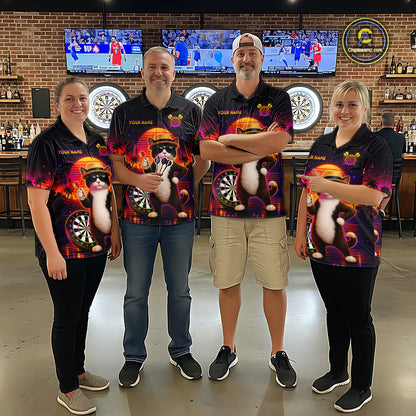 Custom Funny Cat Dart Shirts For Men Retro Dart Board Shirts Polo & 1/4 Zip Dart Jersey Team NNT123