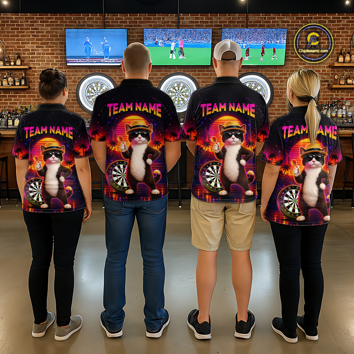 Custom Funny Cat Dart Shirts For Men Retro Dart Board Shirts Polo & 1/4 Zip Dart Jersey Team NNT123