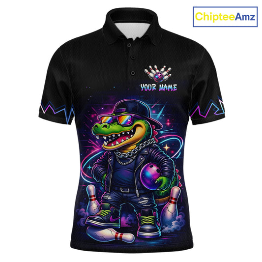 Funny Neon Alligator Custom Bowling Jersey for Men Bowling League Bowling Team Shirts HN295