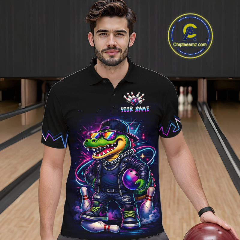 Funny Neon Alligator Custom Bowling Jersey for Men Bowling League Bowling Team Shirts HN295