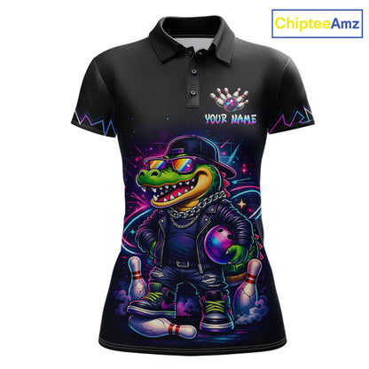 Funny Neon Alligator Custom Bowling Jersey for Women Bowling League Bowling Team Shirts HN295