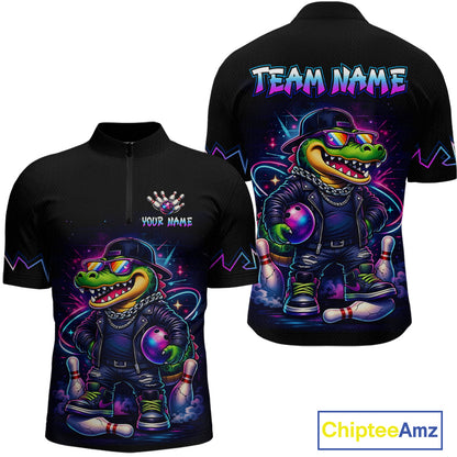 Funny Neon Alligator Custom Bowling Jersey for Men Bowling League Bowling Team Shirts HN295