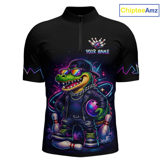 Funny Neon Alligator Custom Bowling Jersey for Men Bowling League Bowling Team Shirts HN295