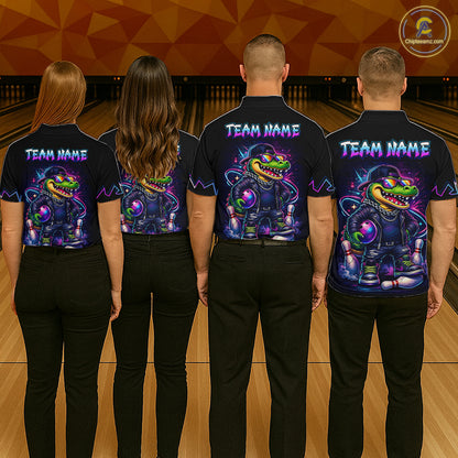Funny Neon Alligator Custom Bowling Jersey for Men Bowling League Bowling Team Shirts HN295