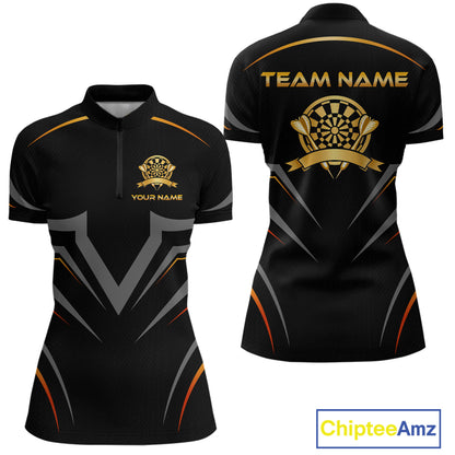 Black and Gold Dartboard Custom Dart Shirts For Women Polo & 1/4 Zip Dart Jersey Team NNT122