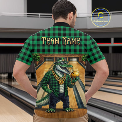 Custom Green Alligator Bowling Jersey for Men Bowling Uniform Polo & 1/4 Zip Bowling Team Shirts HNT230