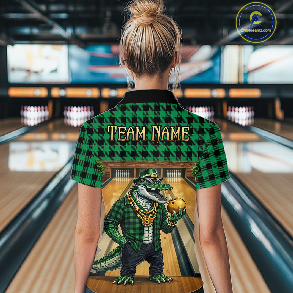 Custom Green Alligator Bowling Jersey for Women Bowling Uniform Polo & 1/4 Zip Bowling Team Shirts HNT230