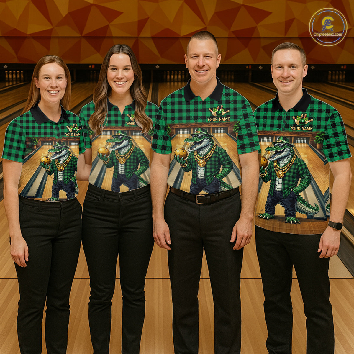 Custom Green Alligator Bowling Jersey for Women Bowling Uniform Polo & 1/4 Zip Bowling Team Shirts HNT230