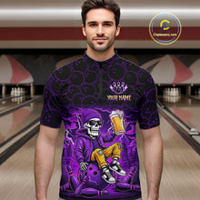 Load image into Gallery viewer, Custom Purple Funny Beer Skull Bowling Shirt for Men Bowling Team Jersey Bowling League HNT297
