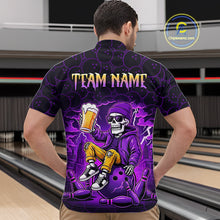 Load image into Gallery viewer, Custom Purple Funny Beer Skull Bowling Shirt for Men Bowling Team Jersey Bowling League HNT297
