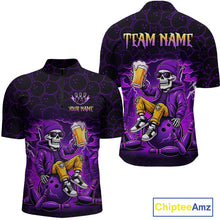 Load image into Gallery viewer, Custom Purple Funny Beer Skull Bowling Shirt for Men Bowling Team Jersey Bowling League HNT297