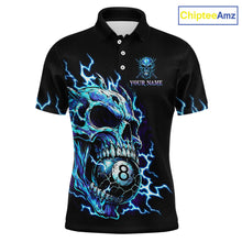 Load image into Gallery viewer, Custom Blue Flame Skull 8 Ball Cracked Billiard Shirt for Men Billiard Team Jersey Billiard League NNT184