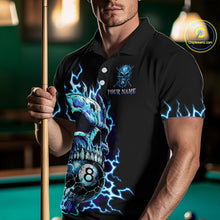 Load image into Gallery viewer, Custom Blue Flame Skull 8 Ball Cracked Billiard Shirt for Men Billiard Team Jersey Billiard League NNT184