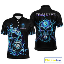 Load image into Gallery viewer, Custom Blue Flame Skull 8 Ball Cracked Billiard Shirt for Men Billiard Team Jersey Billiard League NNT184