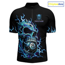 Load image into Gallery viewer, Custom Blue Flame Skull 8 Ball Cracked Billiard Shirt for Men Billiard Team Jersey Billiard League NNT184