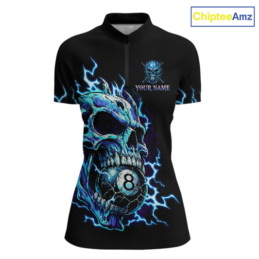 Custom Blue Flame Skull 8 Ball Cracked Billiard Shirt for Women Billiard Team Jersey Billiard League NNT184