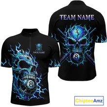 Load image into Gallery viewer, Custom Blue Flame Skull 8 Ball Cracked Billiard Shirt for Men Billiard Team Jersey Billiard League NNT184