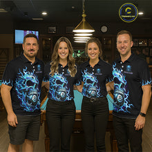 Load image into Gallery viewer, Custom Blue Flame Skull 8 Ball Cracked Billiard Shirt for Men Billiard Team Jersey Billiard League NNT184