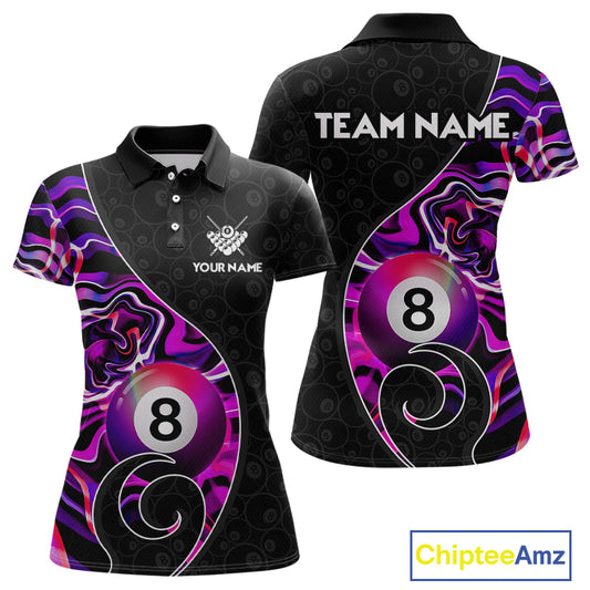 Custom Purple Neon Wave 8 Ball Billiard Shirts for Women Billiard Team Jerseys Billiard League NNT271