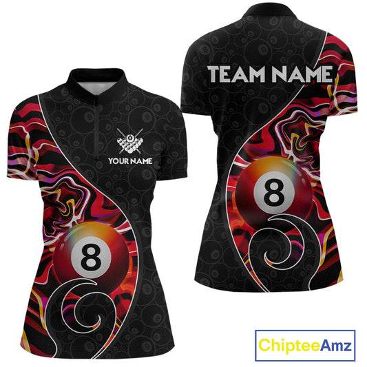 Custom Red Neon Wave 8 Ball Billiard Shirts for Women Billiard Team Jerseys Billiard League NNT271
