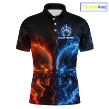 Load image into Gallery viewer, Custom fire lightning skull bowling jersey for men, personalized team bowling polo shirt front view