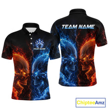 Load image into Gallery viewer, Custom fire lightning skull bowling jersey for men, custom team bowling polo shirt front view and back view