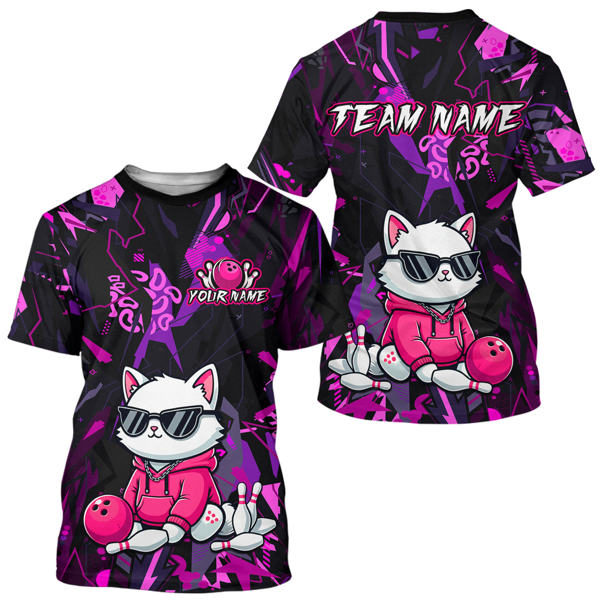Custom Funny Cat Bowling Jersey for Men Women Bowling Uniform Bowling Team Shirts HNT194