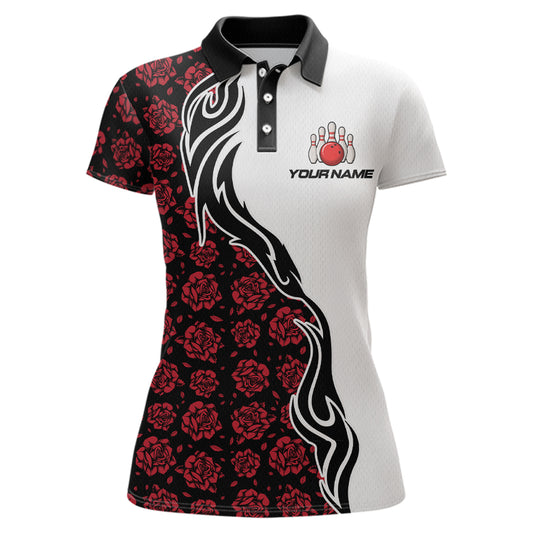 Custom Red Rose Flowers Bowling Jersey for Women Polo & 1/4 Zip Bowling Team Shirts HNT212