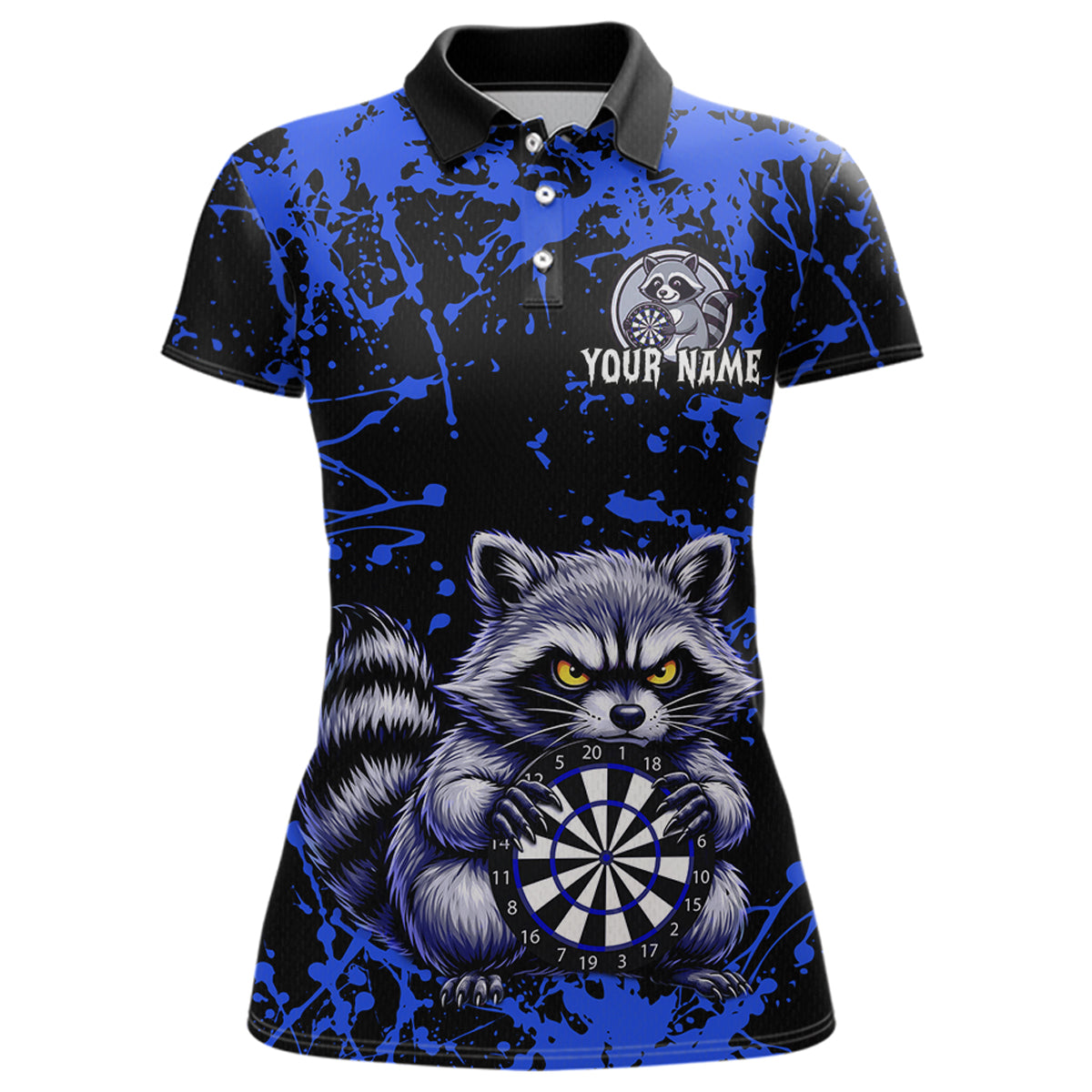 Custom Blue Raccoon Funny Dart Shirt Dart Team Jersey for Women Dartboard Polo & 1/4 Zip Shirts NNT170