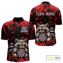 Load image into Gallery viewer, Custom Red Raccoon Funny Dart Shirt Dart Team Jersey for Men Dartboard Polo &amp; 1/4 Zip Shirts NNT170