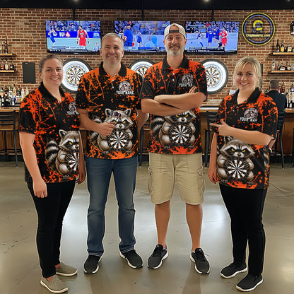 Custom Orange Raccoon Funny Dart Shirt Dart Team Jersey for Men Dartboard Polo & 1/4 Zip Shirts NNT170