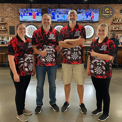 Custom Red Raccoon Funny Dart Shirt Dart Team Jersey for Men Dartboard Polo & 1/4 Zip Shirts NNT170
