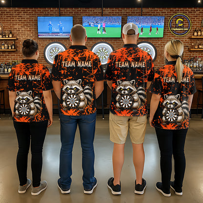 Custom Orange Raccoon Funny Dart Shirt Dart Team Jersey for Men Dartboard Polo & 1/4 Zip Shirts NNT170