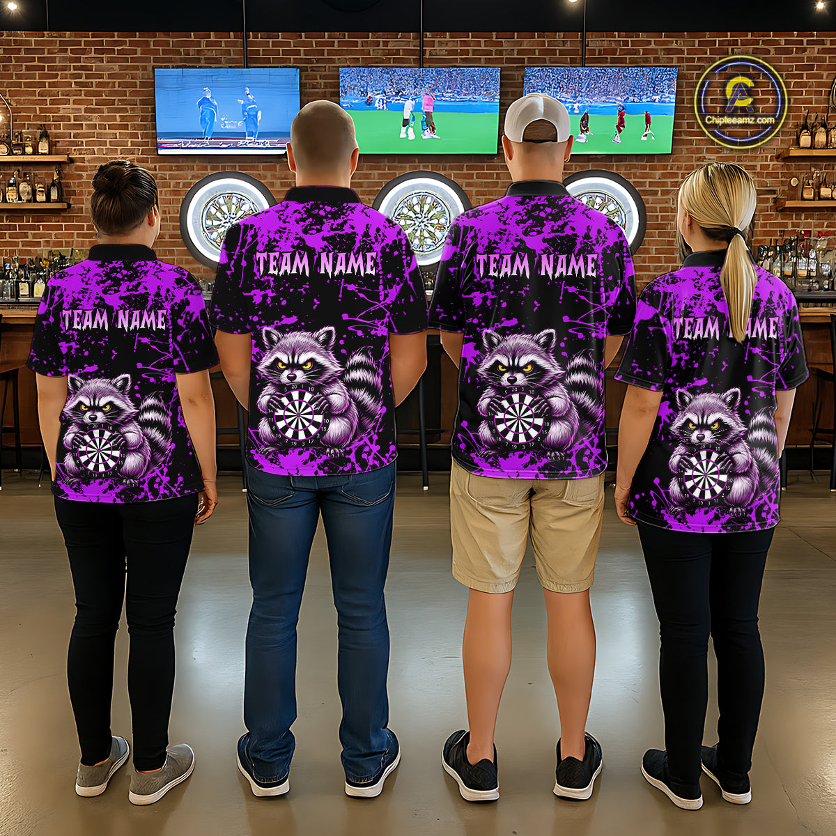 Custom Purple Raccoon Funny Dart Shirt Dart Team Jersey for Women Dartboard Polo & 1/4 Zip Shirts NNT170