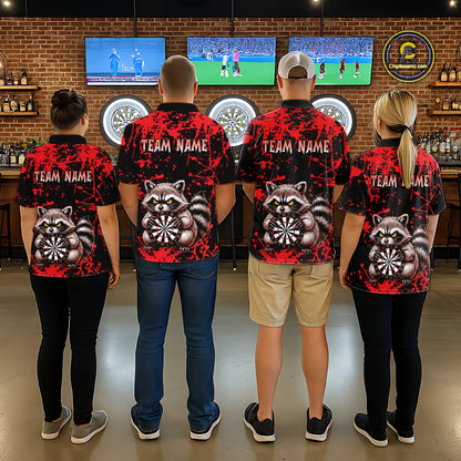 Custom Red Raccoon Funny Dart Shirt Dart Team Jersey for Women Dartboard Polo & 1/4 Zip Shirts NNT170