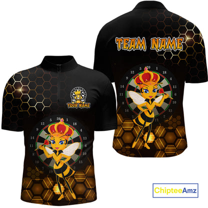 Custom Funny Queen Bee Dart Shirt Dart Team Jersey for Men Dartboard Polo & 1/4 Zip Shirts NNT165