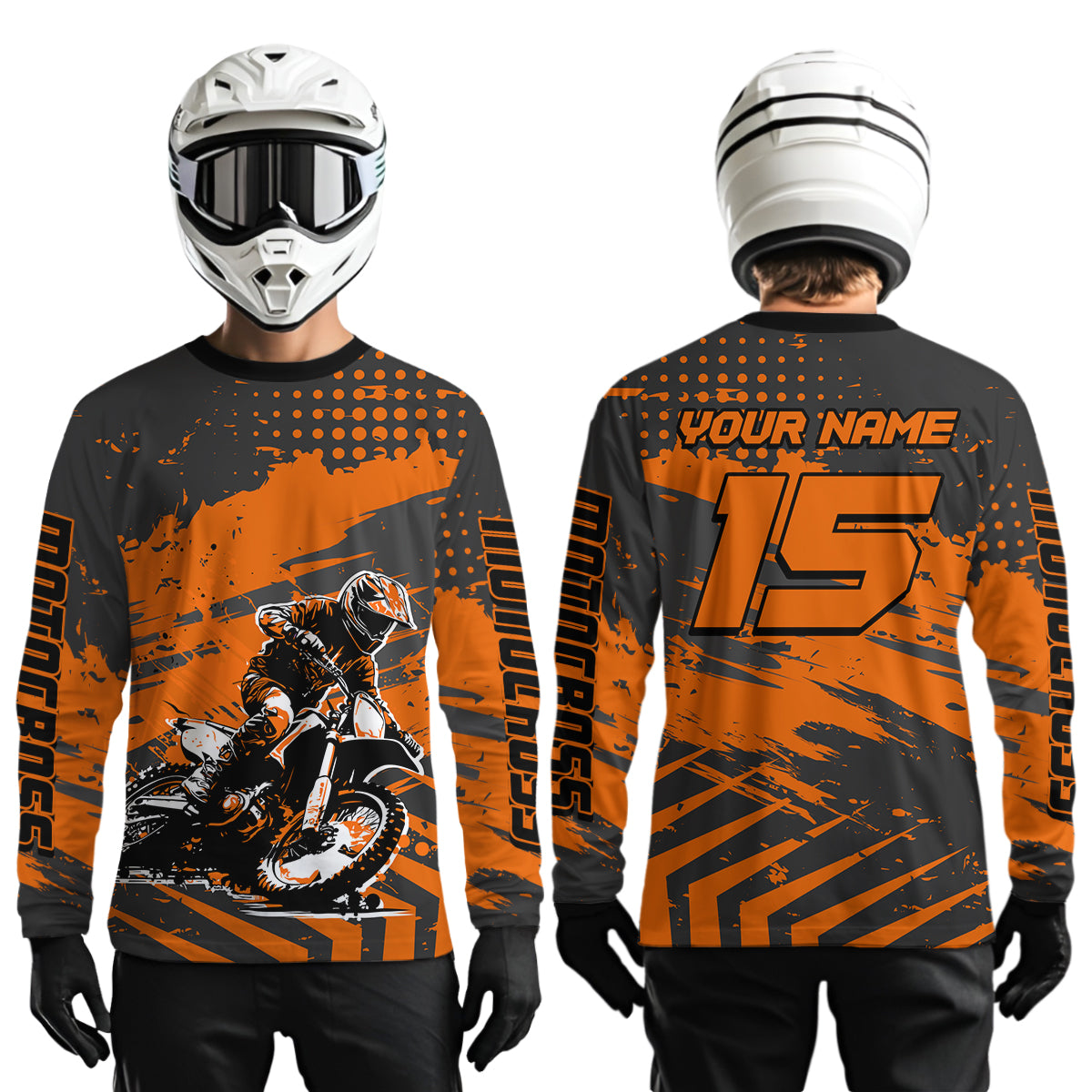 Personalized Orange Motocross Shirts Off-Road Dirt Bike Shirt Kid Men Women UPF30+ DNT16