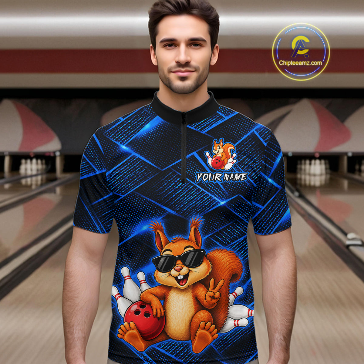 Blue Squirrel Funny Custom Bowling Jersey for Men Bowling Team Shirts Bowling League HNT304
