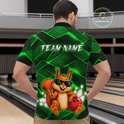 Green Squirrel Funny Custom Bowling Jersey for Men Bowling Team Shirts Bowling League HNT304
