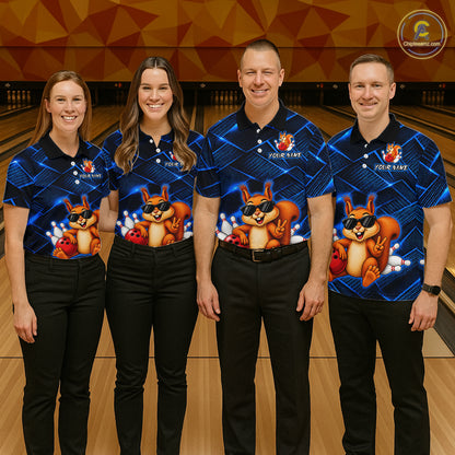 Blue Squirrel Funny Custom Bowling Jersey for Women Bowling Team Shirts Bowling League HNT304