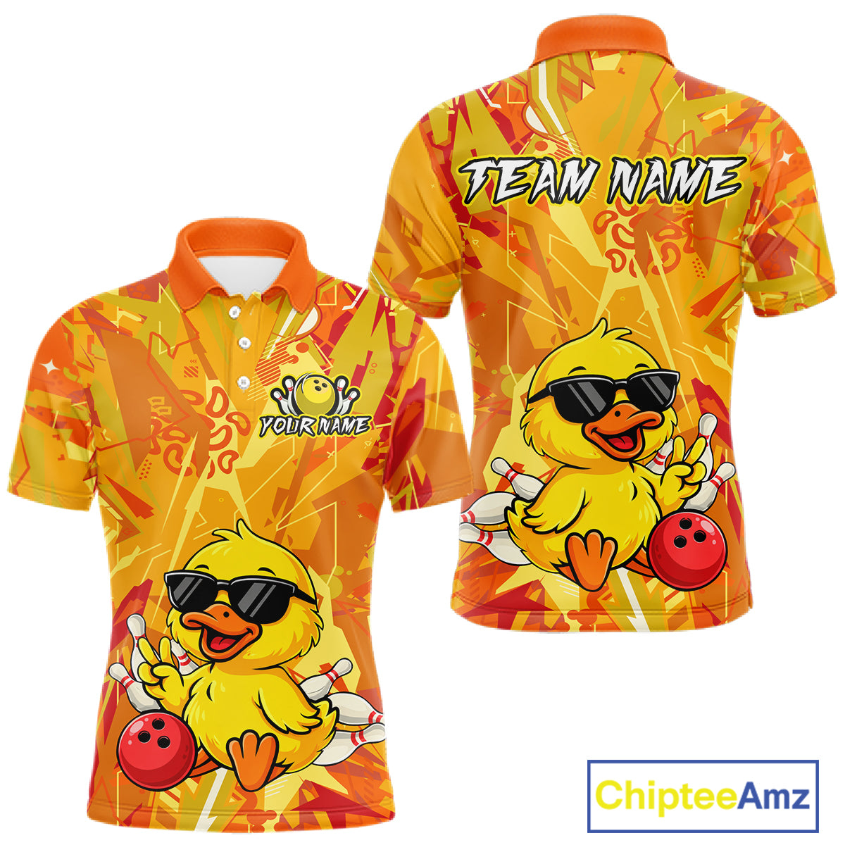 Custom Yellow Funny Duck Bowling Jersey for Men Bowling Uniform Polo & 1/4 Zip Bowling Team Shirts HNT236