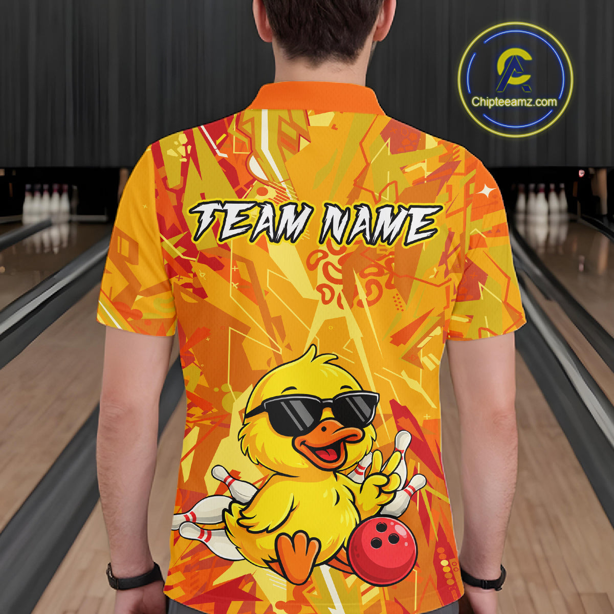 Custom Yellow Funny Duck Bowling Jersey for Men Bowling Uniform Polo & 1/4 Zip Bowling Team Shirts HNT236