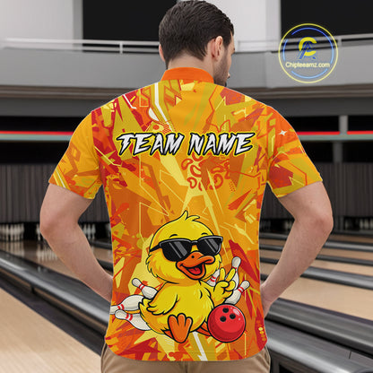 Custom Yellow Funny Duck Bowling Jersey for Men Bowling Uniform Polo & 1/4 Zip Bowling Team Shirts HNT236